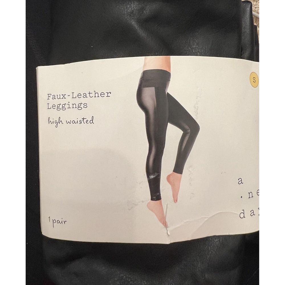 A New Day Faux Leather Leggings Black High Waisted Women's Size Small